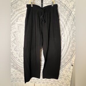 Black Drawstring High-Waist Wide Leg Pants